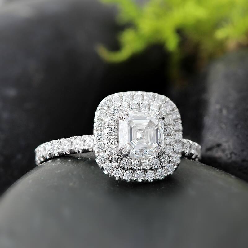 Auriya 14k Gold 1 3/4ctw Asscher-cut Halo Diamond Engagement Ring Certified