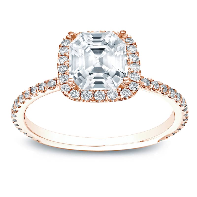 Auriya 1 1/2ctw Assher-cut Halo Diamond Engagement Ring 14k Gold Certified - Rose - 4
