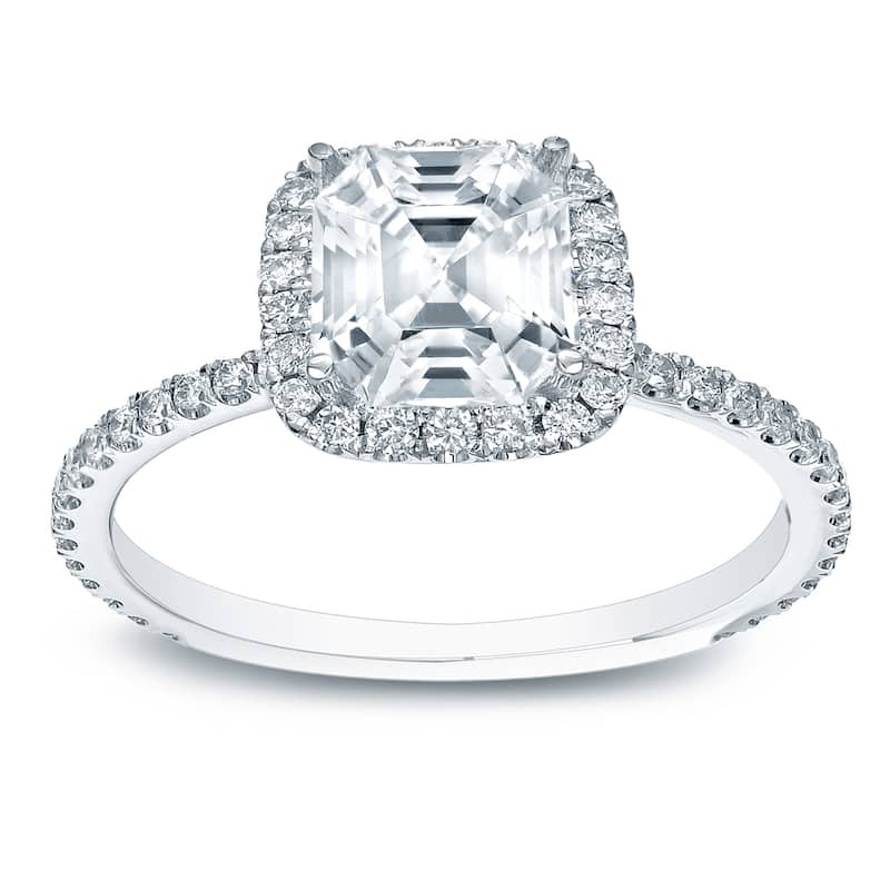 Auriya 1 1/2ctw Assher-cut Halo Diamond Engagement Ring 14k Gold Certified - White - 4