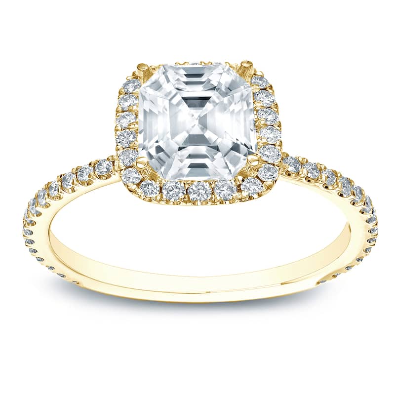 Auriya 1 1/2ctw Assher-cut Halo Diamond Engagement Ring 14k Gold Certified - Yellow - 4