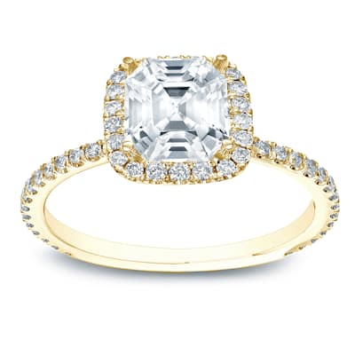 Auriya 1 1/2ctw Assher-cut Halo Diamond Engagement Ring 14k Gold Certified
