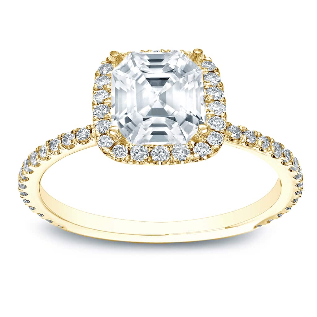 Auriya 1 1/2ctw Assher-cut Halo Diamond Engagement Ring 14k Gold Certified