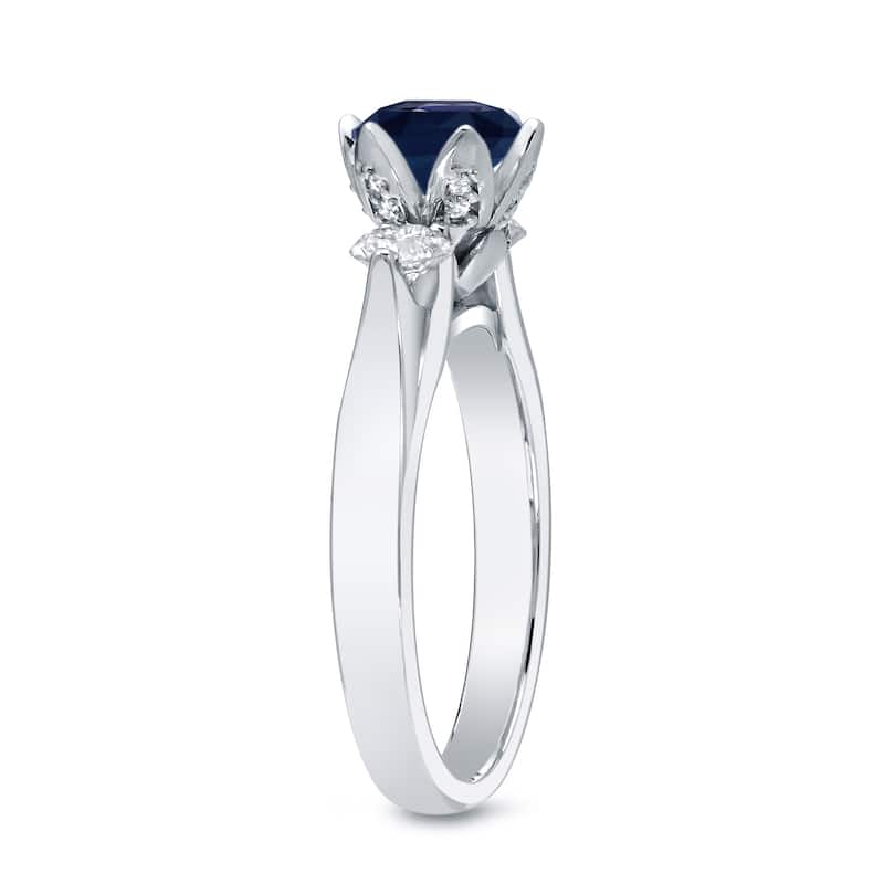 Auriya Flower 3-Stone 1ct Blue Sapphire and 4/5ct TDW Diamond Engagement Ring 14k Gold