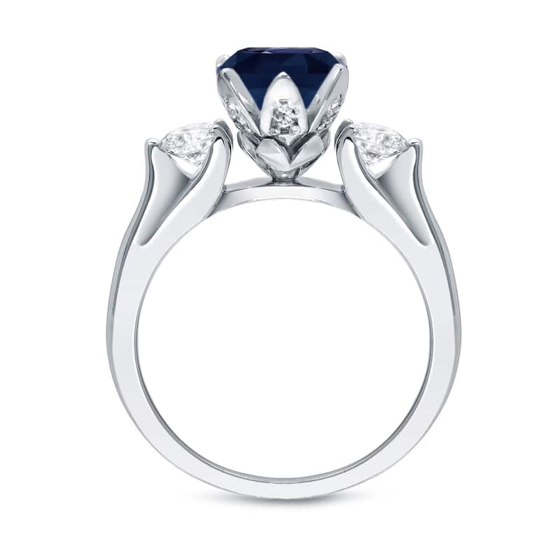 Auriya Flower 3-Stone 1ct Blue Sapphire and 4/5ct TDW Diamond Engagement Ring 14k Gold