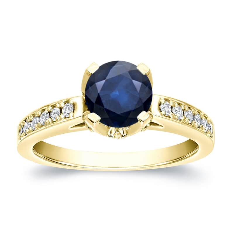 Auriya 1ct Blue Sapphire and 1/3ctw Diamond Engagement Ring 14k Gold (H-I, SI1-SI2) - 4 - Yellow