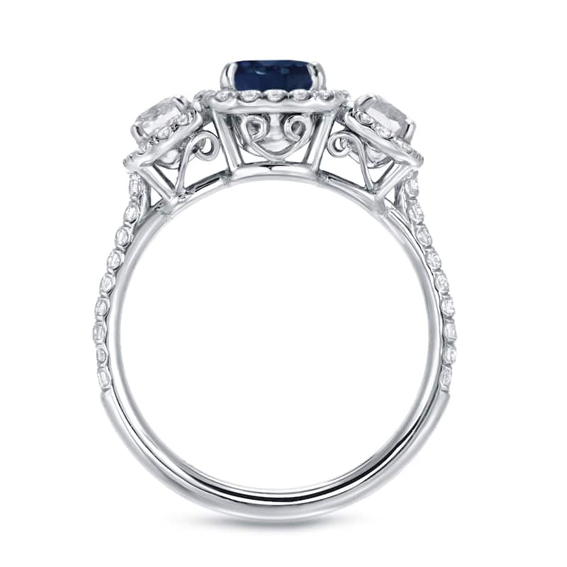 Auriya 3-Stone 1ct Blue Sapphire Cushion and 1ct TDW Diamond Engagement Ring 14k White Gold