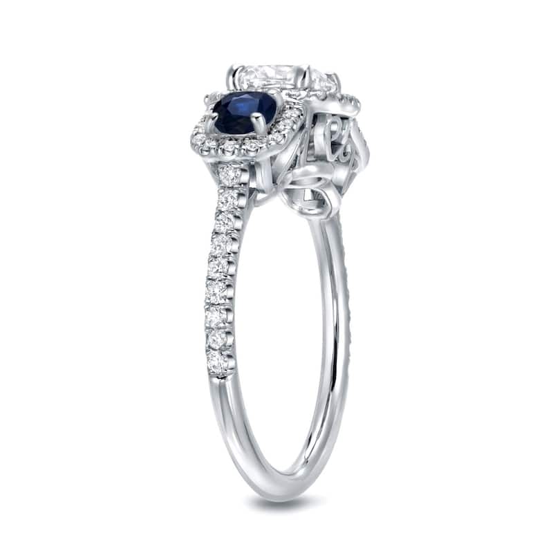 Auriya 14k Gold 1 1/2ctw Cushion-cut 3-Stone Diamond and Sapphire Engagement Ring (H-I, VS1-VS2)