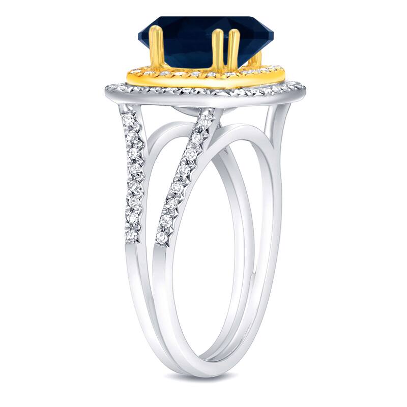 Auriya 14k Gold 1 1/3ct Cushion-cut Sapphire and Halo Diamond Engagement Ring 2/5ctw 14k Two-Tone Gold