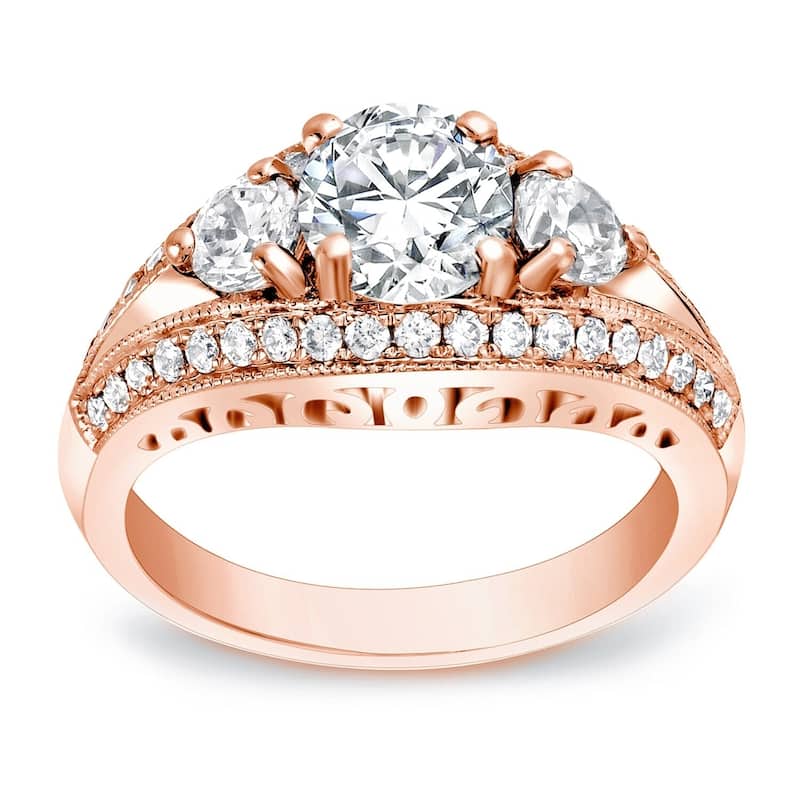 Auriya Unique 2 1/5ctw 3-Stone Diamond Engagement Ring 14K Gold Certified