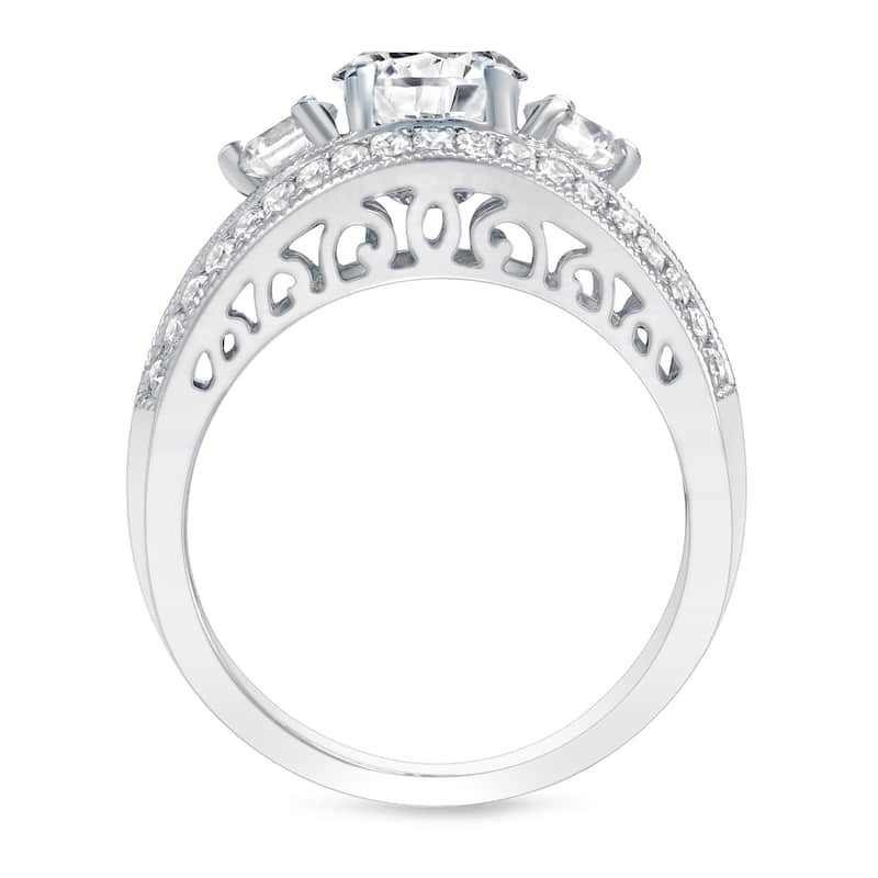 Auriya Unique 2 1/5ctw 3-Stone Diamond Engagement Ring 14K Gold Certified
