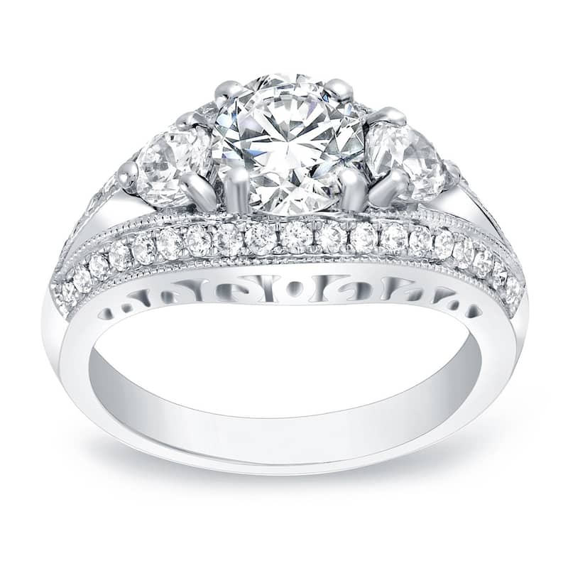 Auriya Unique 2 1/5ctw 3-Stone Diamond Engagement Ring 14K Gold Certified - 4 - White