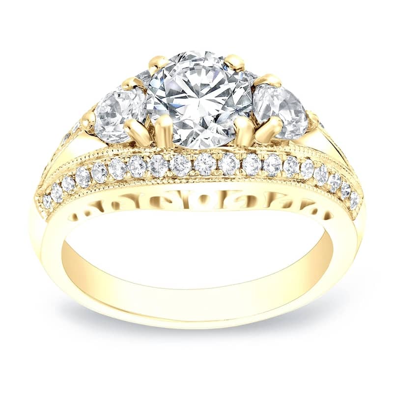 Auriya Unique 2 1/5ctw 3-Stone Diamond Engagement Ring 14K Gold Certified