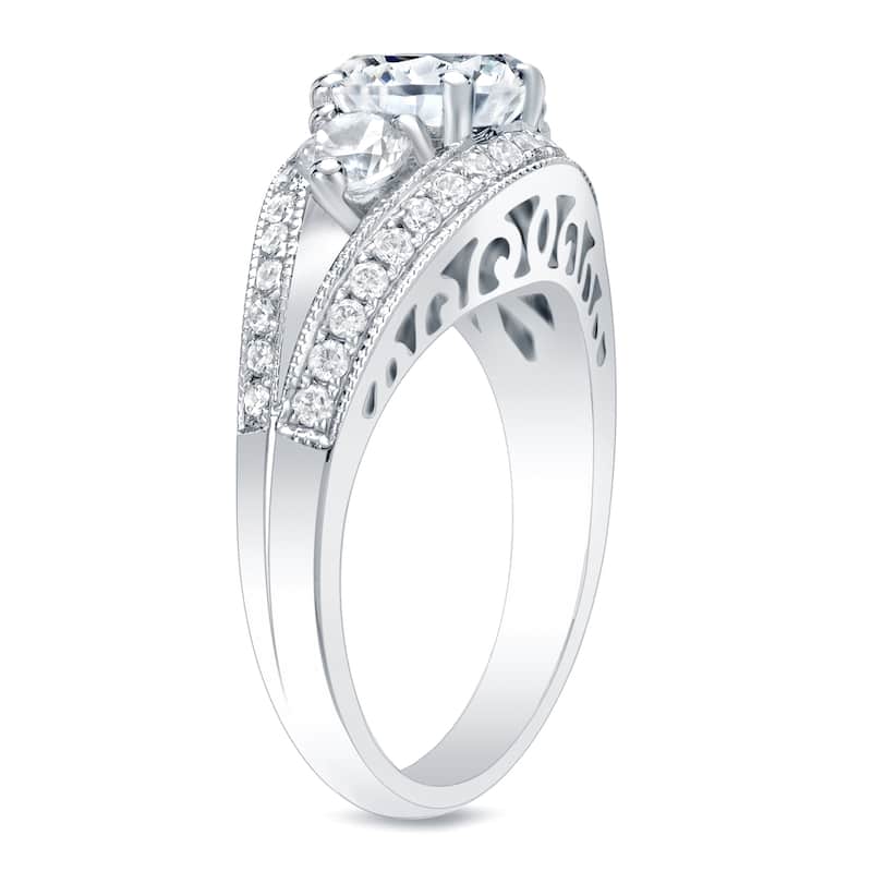 Auriya Unique 2 1/5ctw 3-Stone Diamond Engagement Ring 14K Gold Certified
