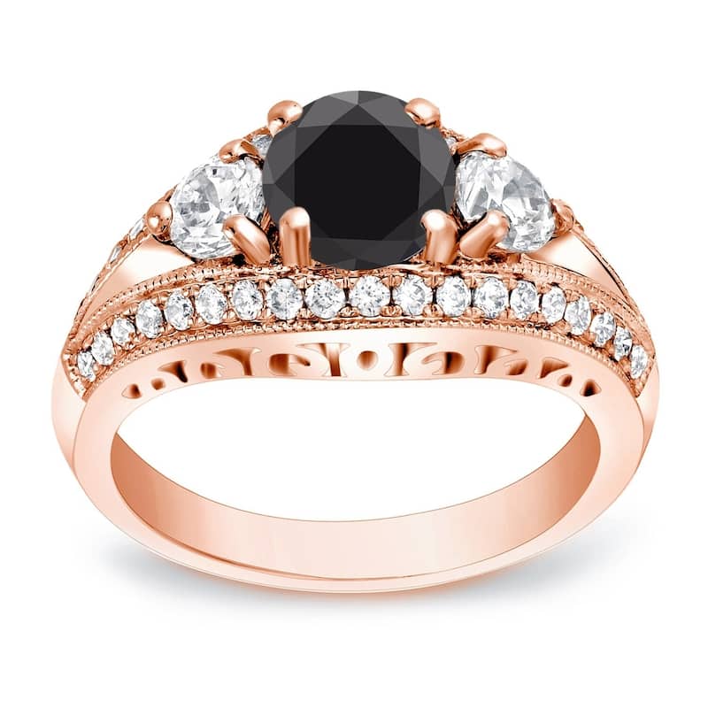 Auriya 14k Gold 2 1/2ctw Unique 3-stone Black Diamond Engagement Ring - 10 - Rose