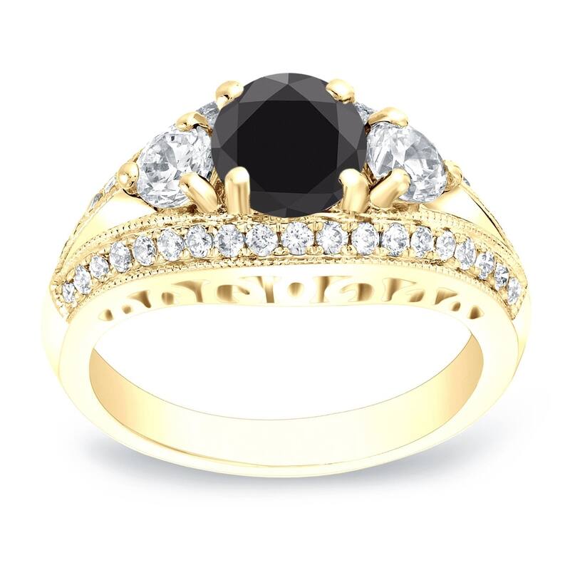 Auriya 14k Gold 2 1/2ctw Unique 3-stone Black Diamond Engagement Ring - 5 - Yellow