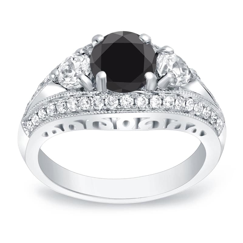 Auriya 14k Gold 2 1/2ctw Unique 3-stone Black Diamond Engagement Ring - 10 - White