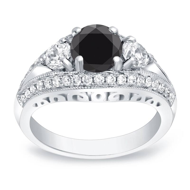 Auriya 14k Gold 2 1/2ctw Unique 3-stone Black Diamond Engagement Ring - 4 - White