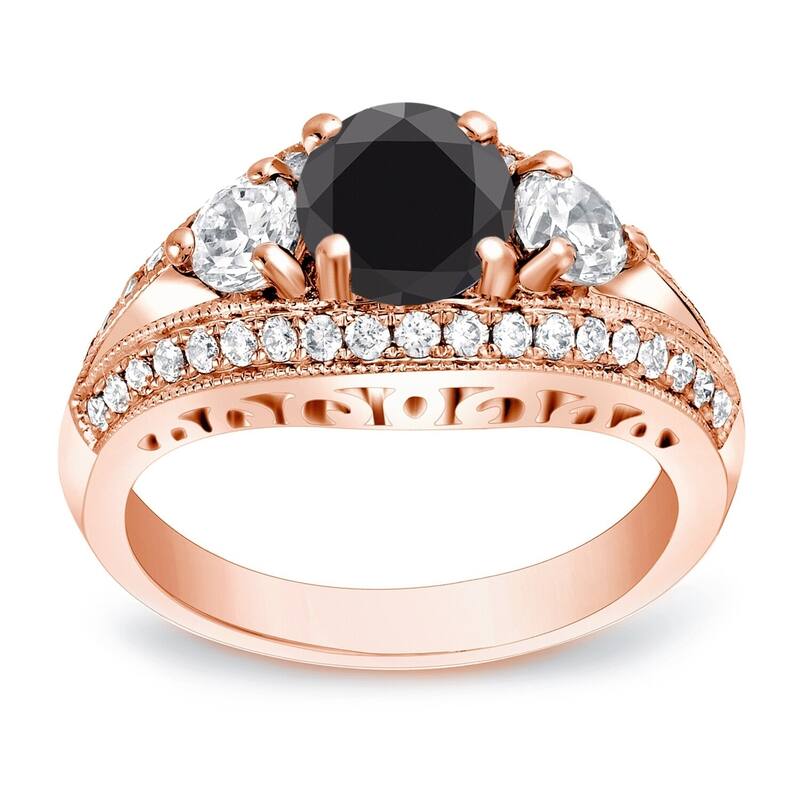 Auriya 14k Gold 2 1/2ctw Unique 3-stone Black Diamond Engagement Ring - 4 - Rose