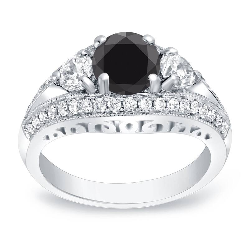 Auriya 14k Gold 2 1/2ctw Unique 3-stone Black Diamond Engagement Ring