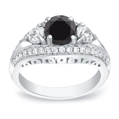 Auriya 14k Gold 2 1/2ctw Unique 3-stone Black Diamond Engagement Ring