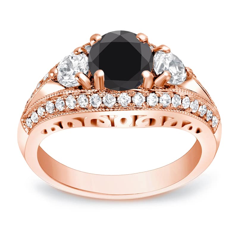 Auriya 14k Gold 2 1/2ctw Unique 3-stone Black Diamond Engagement Ring - 6 - Rose