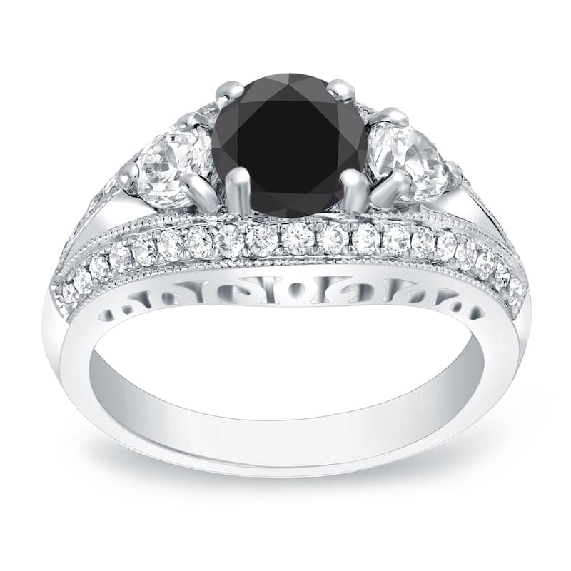 Auriya 14k Gold 2 1/2ctw Unique 3-stone Black Diamond Engagement Ring - 6.5 - White