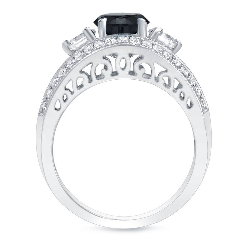 Auriya 14k Gold 2 1/2ctw Unique 3-stone Black Diamond Engagement Ring