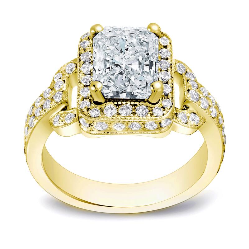 Auriya 2 1/4ctw Fancy Radiant-Cut Halo Diamond Engagement Ring 14k Gold Certified