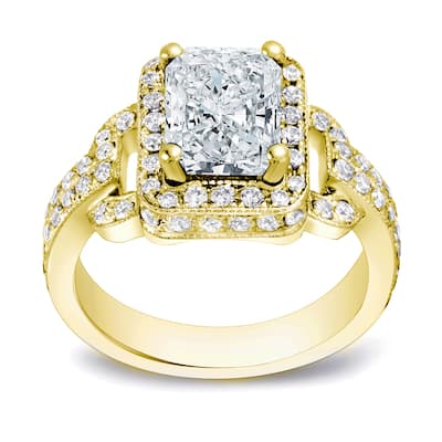 Auriya 2 1/4ctw Fancy Radiant-Cut Halo Diamond Engagement Ring 14k Gold Certified