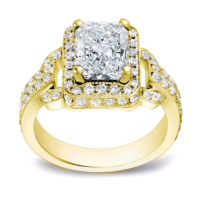 Auriya 2 1/4ctw Fancy Radiant-Cut Halo Diamond Engagement Ring 14k Gold Certified - Yellow - 4