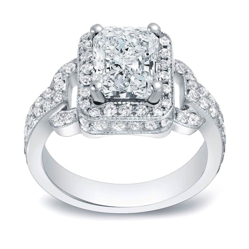 Auriya 2 1/4ctw Fancy Radiant-Cut Halo Diamond Engagement Ring 14k Gold Certified