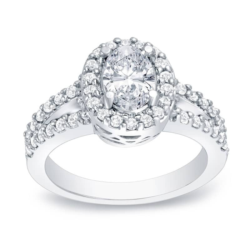 Auriya 14k Gold 1 3/5ctw Halo Oval Diamond Engagement Ring Certified (H-I, SI1-SI2) - White - 4