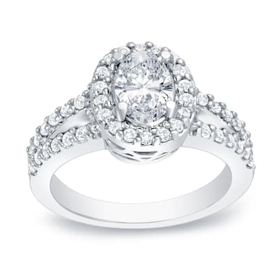 Auriya 14k Gold 1 3/5ctw Halo Oval Diamond Engagement Ring Certified (H-I, SI1-SI2)