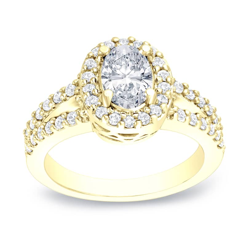 Auriya 14k Gold 1 3/5ctw Halo Oval Diamond Engagement Ring Certified (H-I, SI1-SI2) - Yellow - 4
