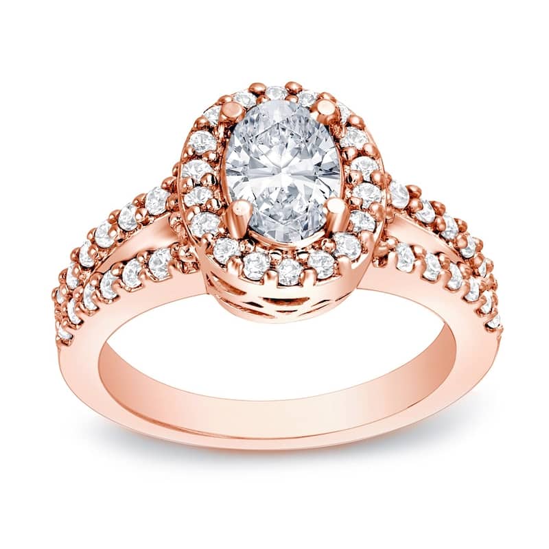 Auriya 14k Gold 1 3/5ctw Halo Oval Diamond Engagement Ring Certified (H-I, SI1-SI2) - Rose - 4