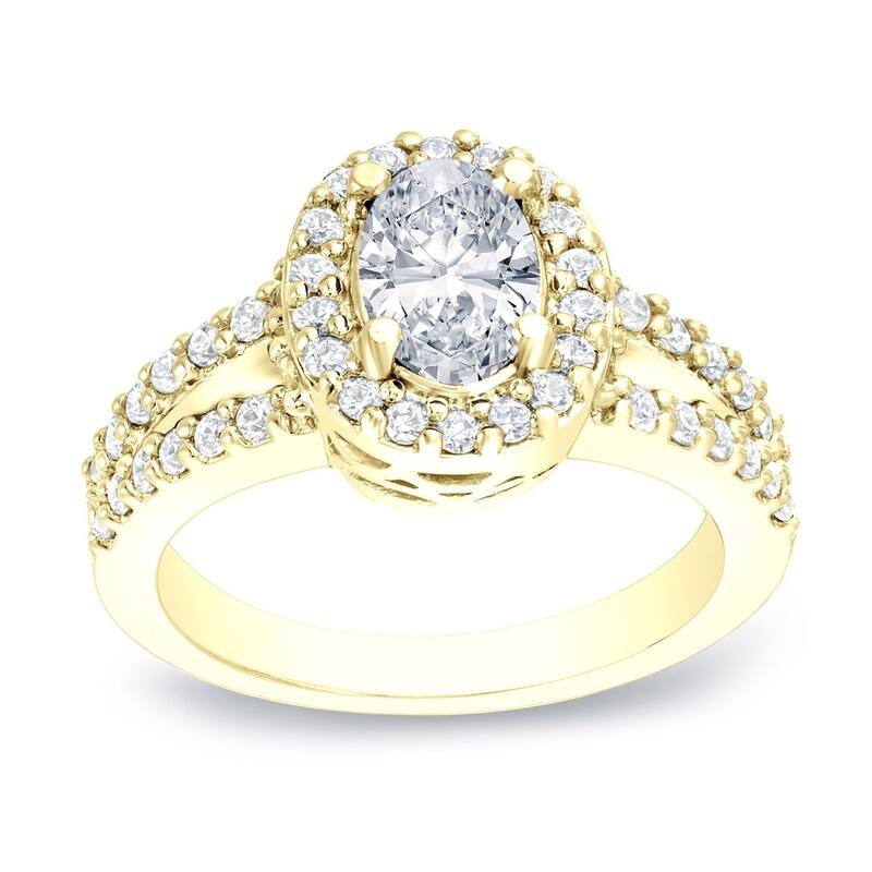 Auriya 14k Gold 1 3/5ctw Halo Oval Diamond Engagement Ring Certified (H-I, SI1-SI2)