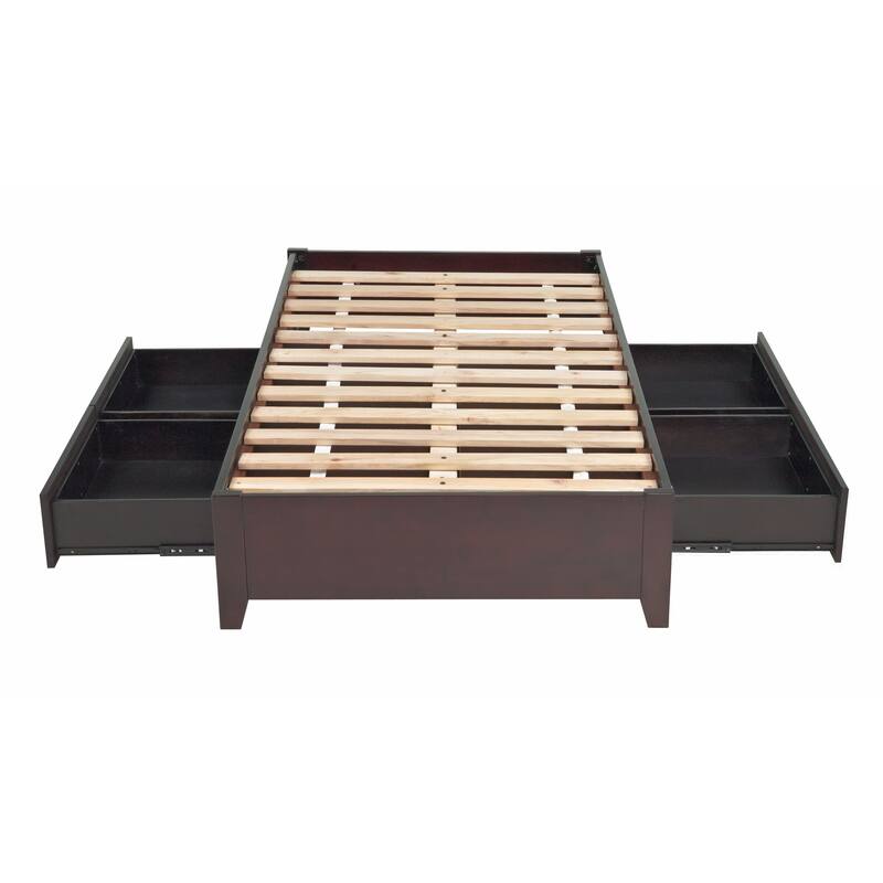 Tapered Leg Platform Storage Bed in Espresso - Twin