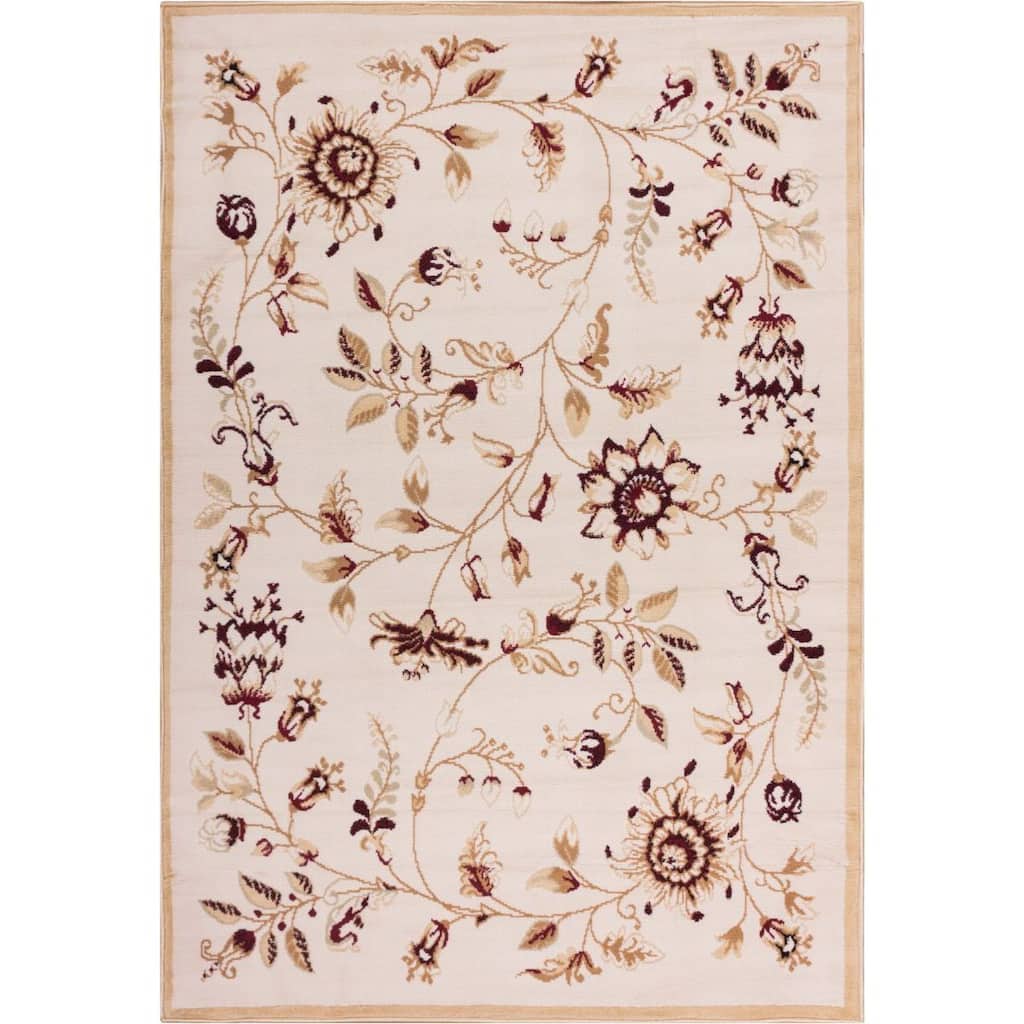 Well Woven Malibu Floral Gold Beige Area Rug - 8'2' x 9'10