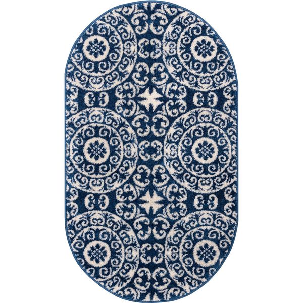 Shop Well Woven Bright Trendy Twist Mediterranean Tile Scrolls Navy