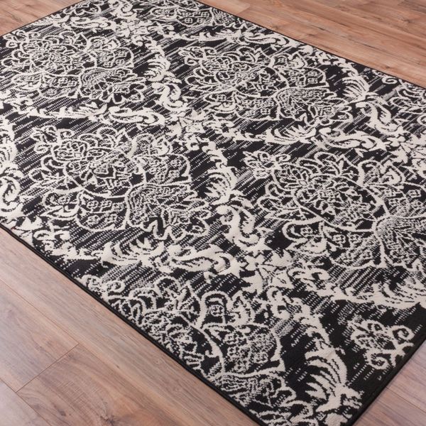 Well Woven Malibu Lattice Damask Black Ivory Tan Rug - 8'2 x 9'10