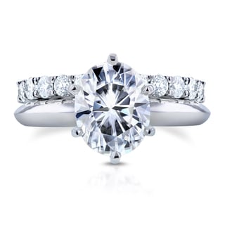 annello by kobelli 14k white gold 3 110ct tgw oval moissanite solitaire and diamond - Solitaire Wedding Ring Sets annello by kobelli 14k white gold 3 110ct tgw oval moissanite solitaire and diamond - Solitaire Wedding Ring Sets