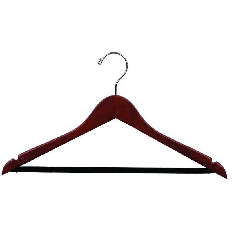 Walnut Suit Hanger with Non-Slip Bar and Notches (Case of 50)