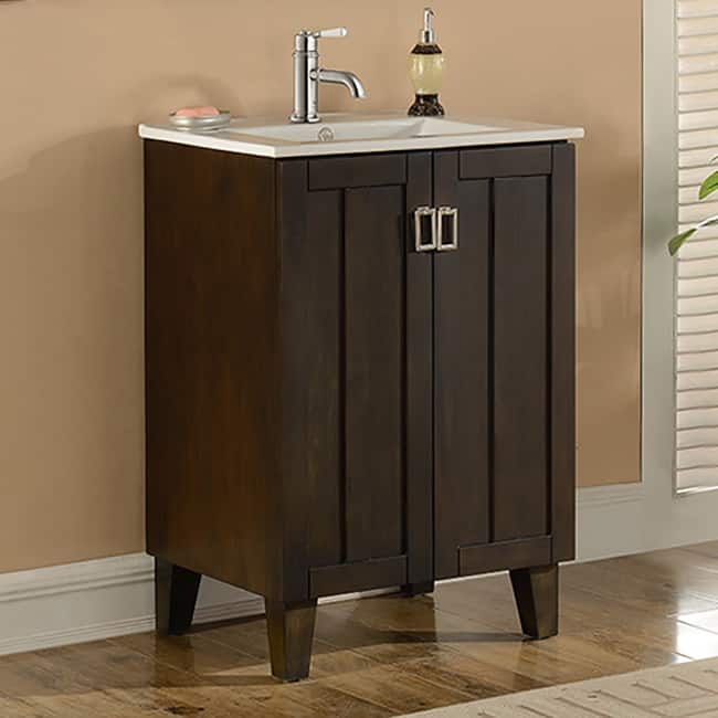 24 inch Single Sink Bathroom Vanity in Brown Finish