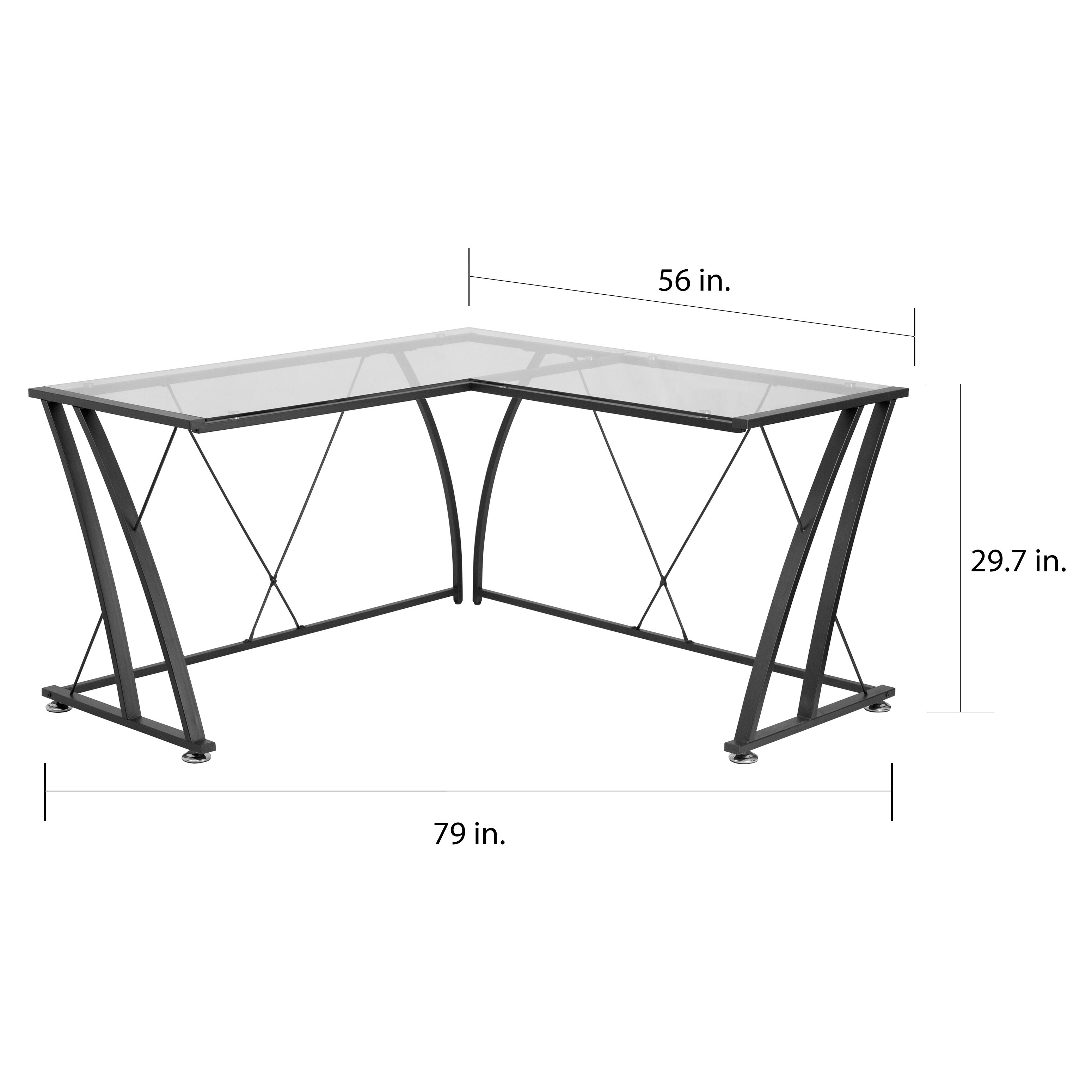 Shop L Shape Computer Desk With Tempered Glass Top And Black Metal