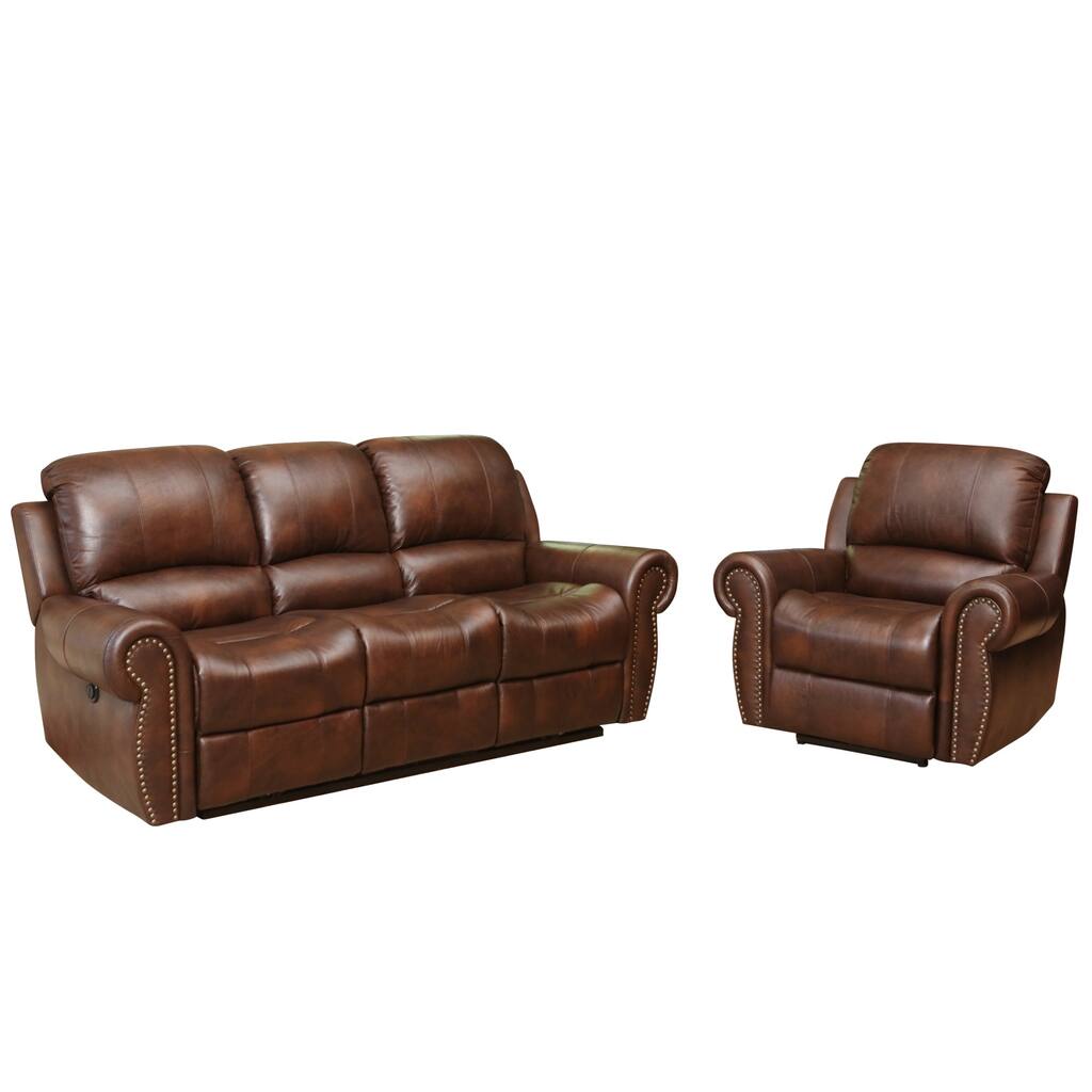 Abbyson Sterling Top Grain Leather Power Reclining Sofa and Armchair