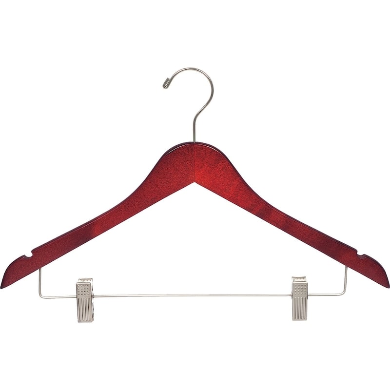 Cherry Finish Wooden Combo Hanger with Clips, Brushed Chrome Hardware (Box of 50)