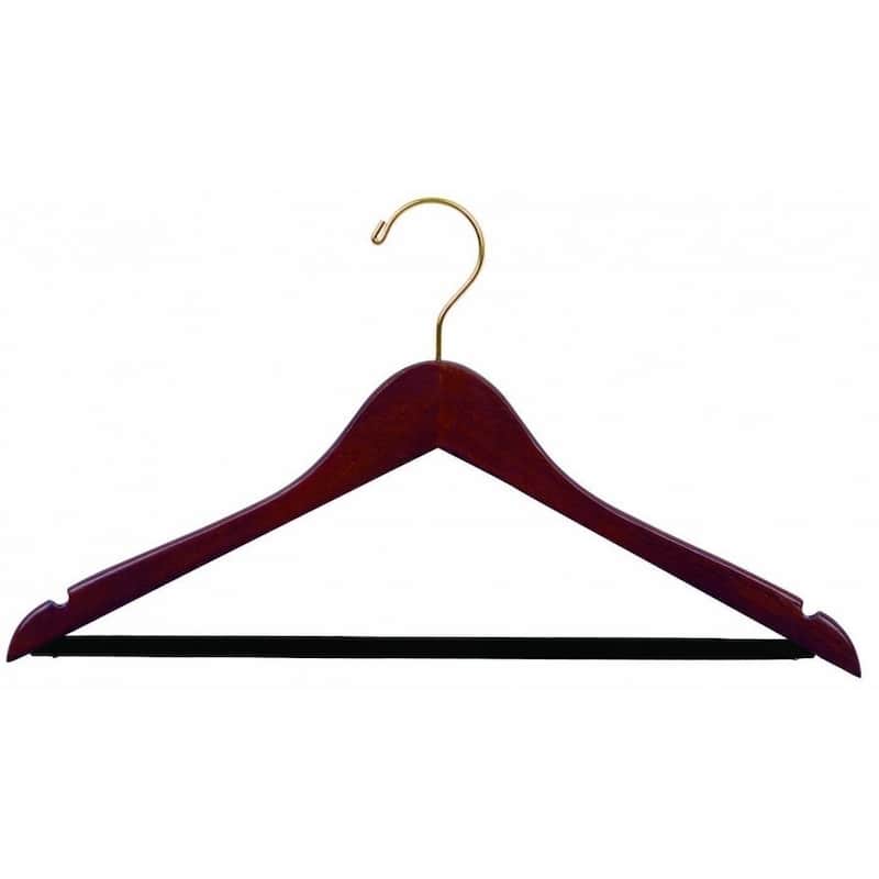 Walnut Finish Notched Wooden Suit Hanger with Non-slip Bar (Case of 25)