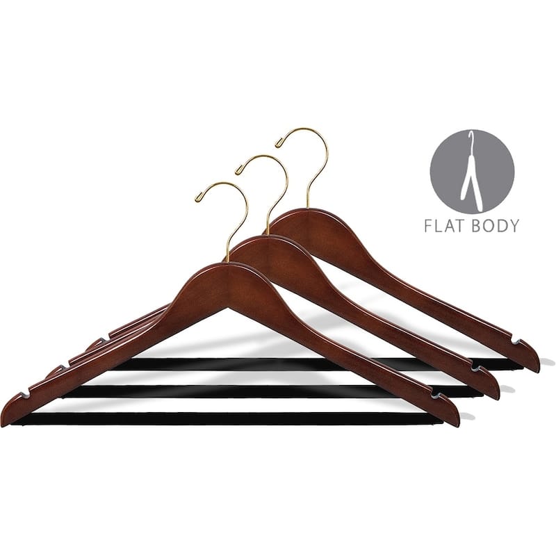 Walnut Finish Wooden Suit Hanger with Non-slip Bar and Notches (Case of 100)