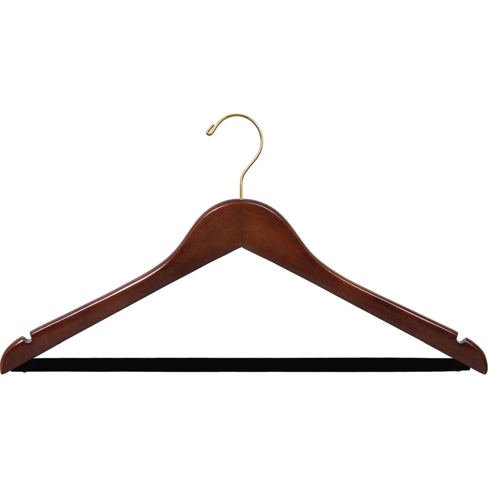 Walnut Finish Wooden Suit Hanger with Non-slip Bar and Notches (Case of 100)