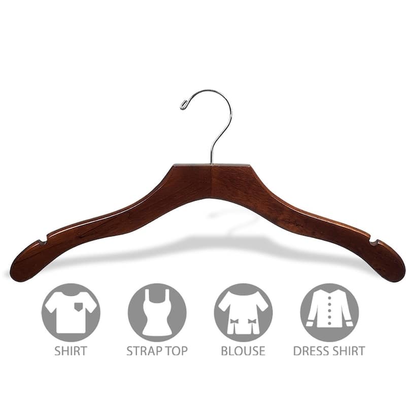 Walnut Finish Wavy Suit Hanger with Chrome Hardware (Case of 25)
